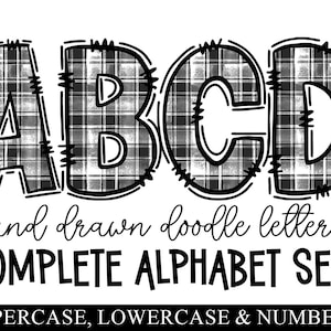 Buffalo Plaid Doodle Letters Png, Sublimation Alpha,  Alpha Set, Hand Drawn Doodle Letters And Numbers, Individually Saved PNG Letters
