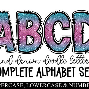 Ombre Doodle Letters Png, Individually Saved Png, Glitter Alpha Set Designs, Scribble Letters, Letters & Numbers Png, Hand Drawn Letters