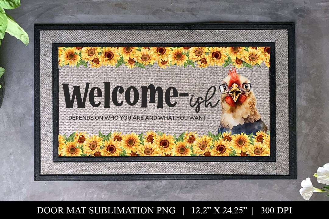 Funny Door Mat Sublimation Design Chicken & Sunflower Front