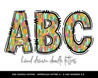 Rainbow Doodle Alphabet PNG: Brushstroke Font Clipart (Digital Download)