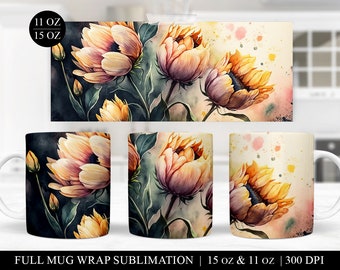 Tulip Mug Press Sublimation Wrap: Floral Coffee Mug Design (Digital Download)