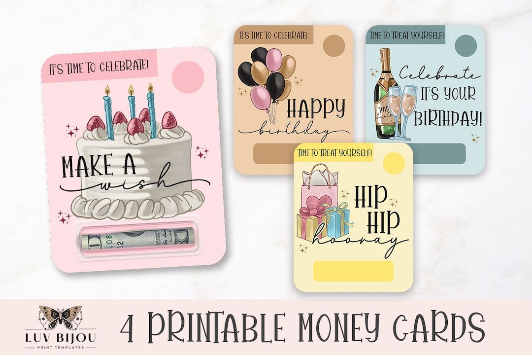 Happy Birthday Money Card Holders, Printable Money Cards, Birthday ...