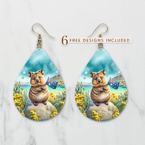 Cute Quokka Teardrop Earrings Digital Design, Australia Day Themed Sublimation PNG, Instant Download, Quokka Digital File