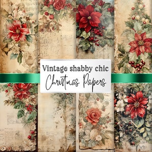 Vintage Christmas Papers, Watercolor Holiday Digital Backgrounds, Festive Junk Journal Scrapbooking Paper,  Christmas Printable Paper PNG