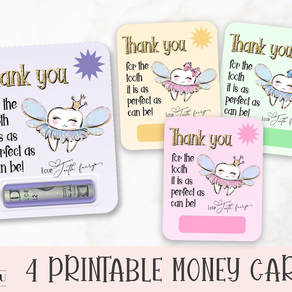 Printable Tooth Fairy Money Cards, Cute Tooth Fairy Money Cards, Tooth Fairy Gift Card Holders, Print Then Cut Tooth Fairy PNG Design Files