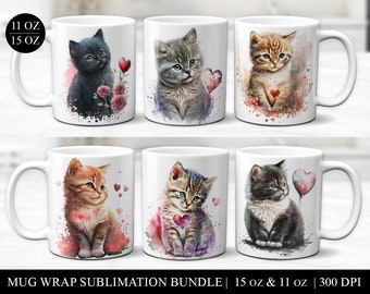 Pacote de sublimação de canecas de gato: embalagens para xícaras de café para o Dia dos Namorados (download digital)
