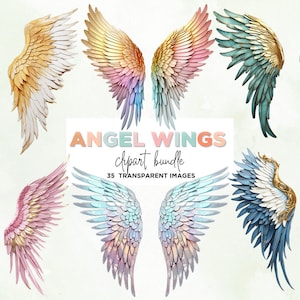 Angel Wing Clipart Bundle, Heaven Clipart, Commercial Use, Watercolor Clipart, Wall Art, Memorial Png, Angel Wings Clipart, Fairy Wings