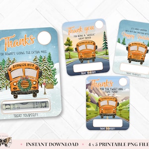 Titolari di carte di denaro per autista di autobus, aiutante di scuolabus stampabile grazie titolari di carte regalo, apprezzamento scolastico stampa quindi taglia file PNG