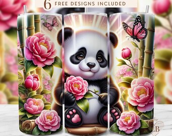 Panda Tumbler Wrap: Floral Pastel Design (Digital Download)