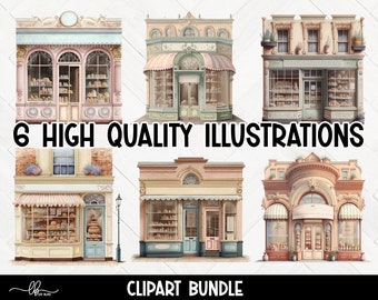 Watercolor Bakery Shop Clipart: Dessert Store PNG Bundle (Digital Download)