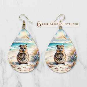Quokka Beach Earrings Digital Download, Cute Quokka Art for Earrings Sublimation, Australian Animal, Ocean Beach Design