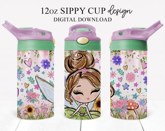 Fairy Sippy Cup 12oz Sublimation Design: Floral Wrap (PNG Digital Download)