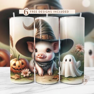 Halloween Pig Tumbler Wrap - Cute Spooky Pig Design - 20oz Skinny Sublimation PNG - Digital Download For Personal And Commercial Use
