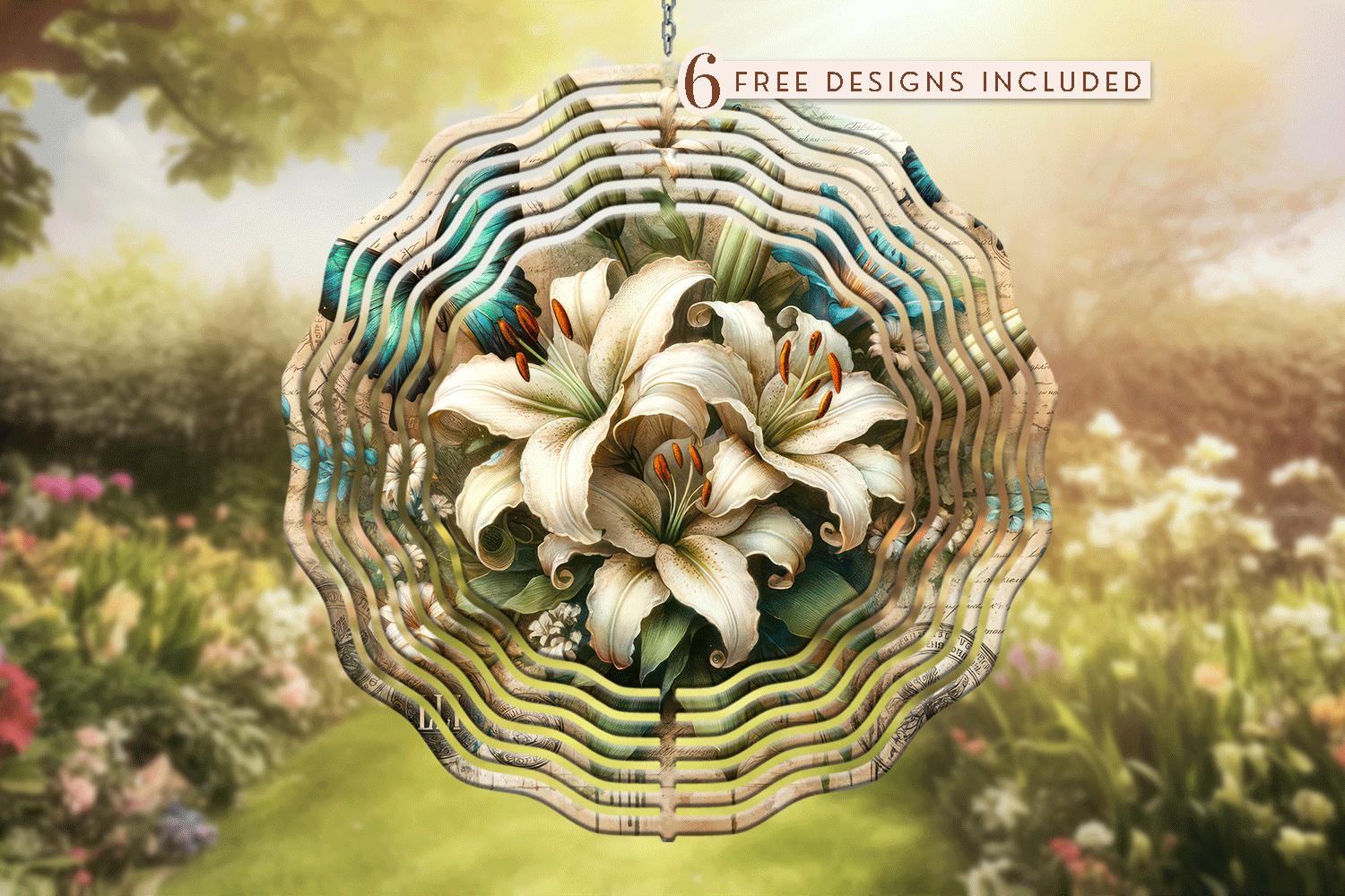 輪作/Crop Rotation キャンバスプリント　キャンバスアート Lily Butterfly Wind Spinner: Vintage Garden Art (10 Inch PNG