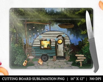 Camping Cutting Board PNG Sublimation Design, Camper  Glass Chopping Board, 12 x 15 Rectangle, Outdoor Lake Life Printable Image