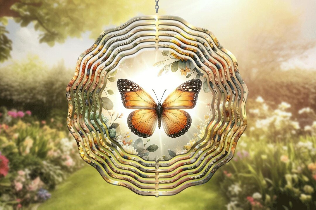 Butterfly Wind Sim Monarch Butterfly Wind Spinner: Floral Sunburst Sublimation Design (PNG ...