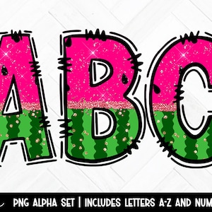 Letras de doodle de melancia, alfa de frutas, letras png, alfabeto de frutas, fonte de melancia, uso comercial, doodle desenhado à mão, alfabeto de verão