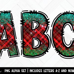 Christmas Doodle Letters, Buffalo Plaid Alpha Font, Transparent Doodle Alphabet, Glitter Christmas Alphabet Png, Hand Drawn Letters
