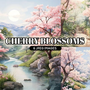 Clipart di fiori di ciliegio, clipart Sakura, carta per scrapbooking di paesaggi ad acquerello, clipart floreali, bouquet freschi rosa floreali primaverili