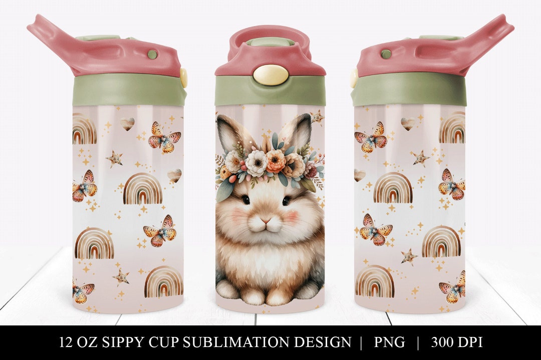 Bunny Floral Sippy Cup Design: Rabbit Sublimation (PNG) - Etsy