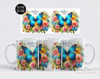 Mother's Day Mug Wrap: Butterfly Floral Design (Digital Download)