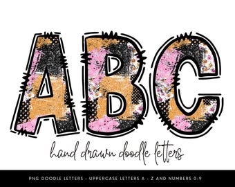 Grunge Halloween Alphabet PNG: Spooky Doodle Font Clipart (Digital Download A-Z 0-9)