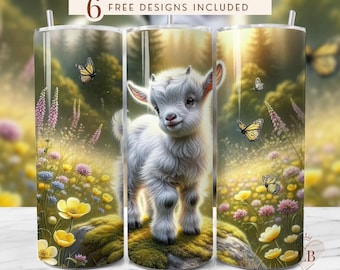 Floral Baby Goat Tumbler Wrap: 20oz Skinny Sublimation Design (Digital Download)