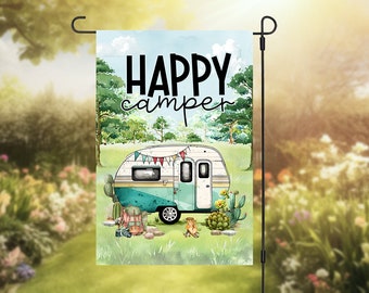 Happy Camper Garden Flag Design: Campground Welcome (Digital PNG)