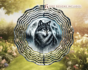 Molinillo de viento de lobo PNG: Diseño de bosque de luna llena (Descarga digital)