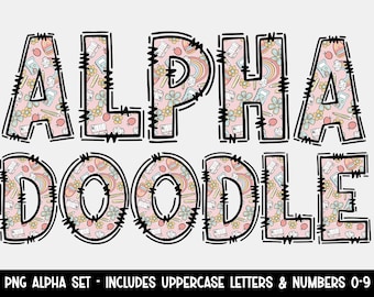Retro Doodle Alphabet PNG: School Letters & Numbers (Digital Download)