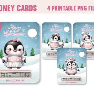 Lindos porta tarjetas navideñas con forma de pingüino, paquete imprimible de tarjetas para niños, archivo PNG para imprimir y cortar, bolsa de bálsamo labial navideño