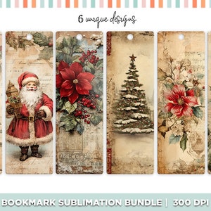 Instant Download Printable Christmas Bookmarks Set, Digital Download Vintage Christmas Bookmark PNG, Christmas Sublimation Bookmarks Bundle