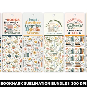 Book Lover Bookmark Set: Reading Quotes Sublimation Designs (Digital Download)