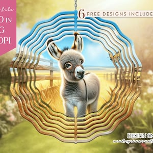 Donkey Wind Spinner PNG, Farm Animal Sublimation Design, 10x10 Round Garden Spinner Art, Country Baby Donkey Clipart, Rustic Yard Decor