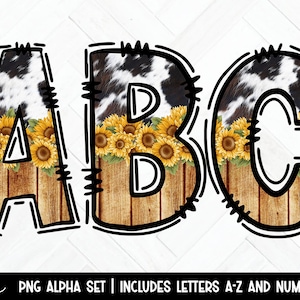 Rindsleder Doodle Buchstaben, Rustikale Country Alpha Schrift, Sonnenblume Transparent Doodle Alphabet, Blumen Alphabet Png, Handgezeichnete Buchstaben