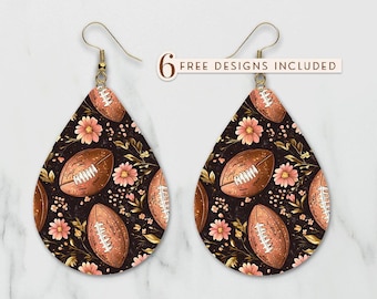 Floral Glitter Football Teardrop Earring Design: Game Day PNG (Digital Download)