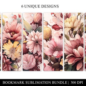Floral Bookmark Printable, Watercolor Flowers Sublimation Files, Print And Cut Bookmark Set, Bookmark Template Bundle, Bookmark Png