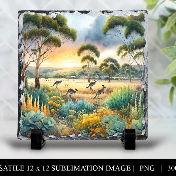 Australian Outback Kangaroo Sunset Digital Art, Printable Wall Decor 12x12, Home Interior, Sublimation Design, Nature Illustration