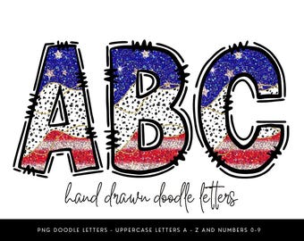 Glitter Alphabet PNG - USA Doodle Letters Clipart (Digitaler Download A-Z 0-9)