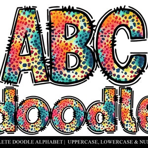 Letras de doodle de leopardo arco-íris, alfabeto de letras de doodle PNG, alfabeto de pacote alfa desenhado à mão, letras de leopardo imprimíveis, design de sublimação