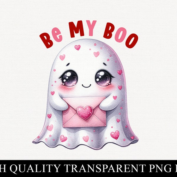 Be My Boo Ghost Sublimation PNG Cute Valentine Specter with Love Letter, Heart-Themed Spooky Clipart Romantic Ghoul Design