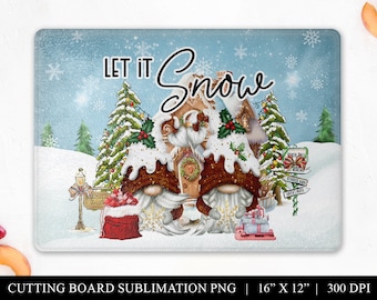 Christmas Gnomes Cutting Board PNG Sublimation Design (Digital Download)