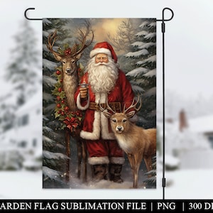 Garden Flag PNG File, Vintage Santa Garden Flag Sublimation Design, Christmas 12 x 18 Yard Flag Printable Art, Instant Digital Download