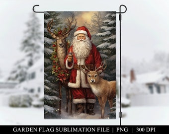 Vintage Santa Garden Flag: Christmas Reindeer PNG (Digital Download)