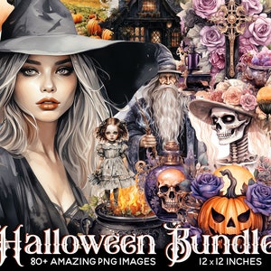 MEGA Halloween Watercolor Clipart Bundle , Commercial Use Halloween Clipart, Halloween Sublimation Graphics PNG, Digital Instant Download