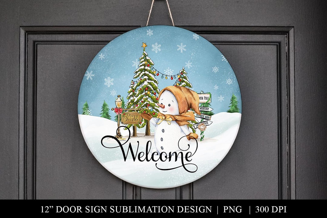 Snowman Winter Snow Scene Round Door Hanger Sublimation Design PNG ...