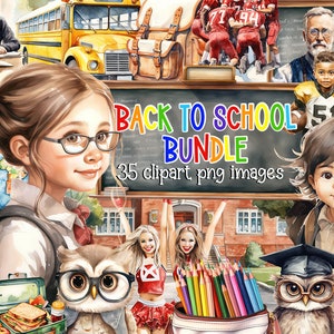 Watercolor Back To School Clipart, Back To School Graphics, School Clipart Bundle, Kids School Clipart Bundle - Over 35 PNG Images For Use