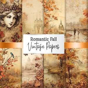 Autumn Digital Paper, Fall Scrapbook Paper, Thanksgiving Background, Vintage Patterns, Instant Download, Vintage Ephemera Junk Journal
