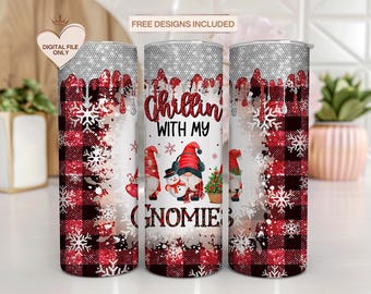 Christmas Gnome Tumbler Wrap: Red Plaid, 20oz Skinny Tumbler (PNG Digital Download)
