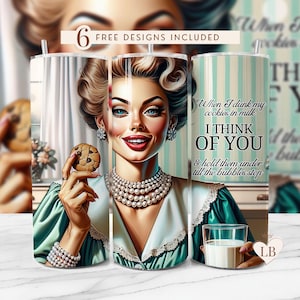 Sarkastischer Retro Becher Sublimation Png, 1950er Jahre Hausfrau Tumbler Design, ich denke an dich Snarky Tumbler Wrap, lustiges 20Oz Sublimationsdesign